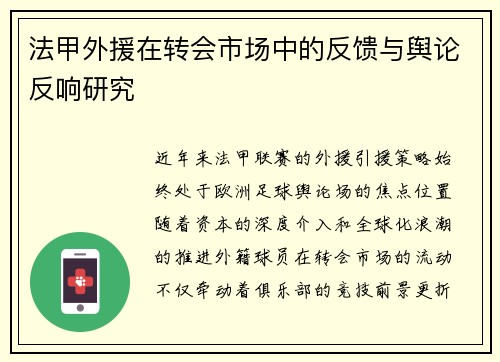 法甲外援在转会市场中的反馈与舆论反响研究